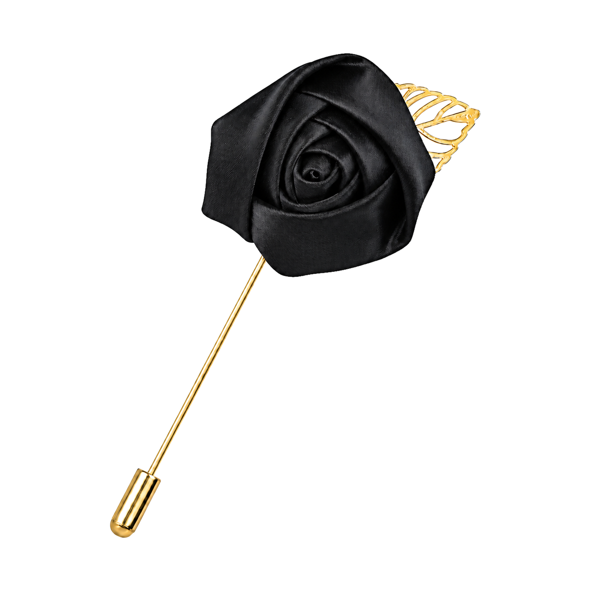 Rose Lapel Pin – Black – aligned diagonal view
