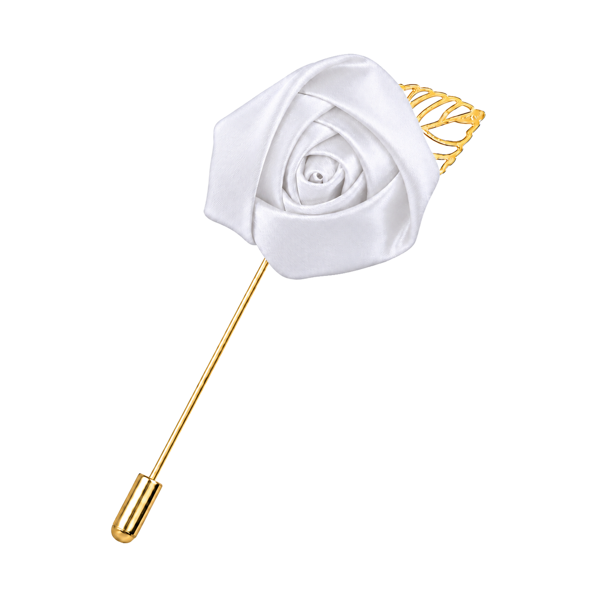 Rose Lapel Pin – White – aligned diagonal view