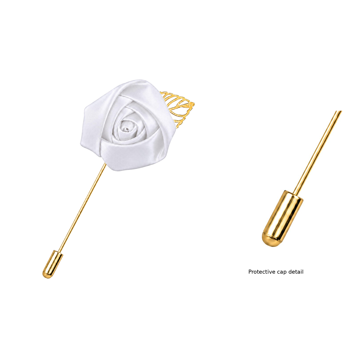 Rose Lapel Pin — White pin with protective cap