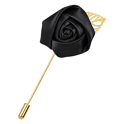 Rose Lapel Pin – Black – aligned diagonal view