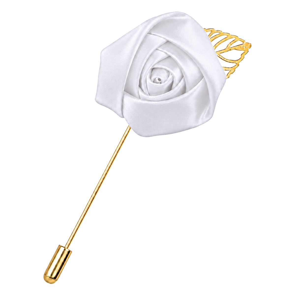 Rose Lapel Pin – White – aligned diagonal view