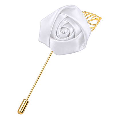 Rose Lapel Pin – White – aligned diagonal view