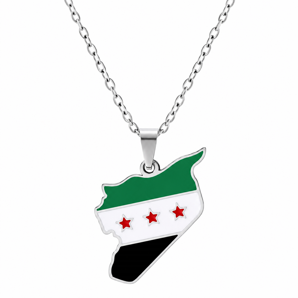 Syria Map Necklace – Silver, white-background product view