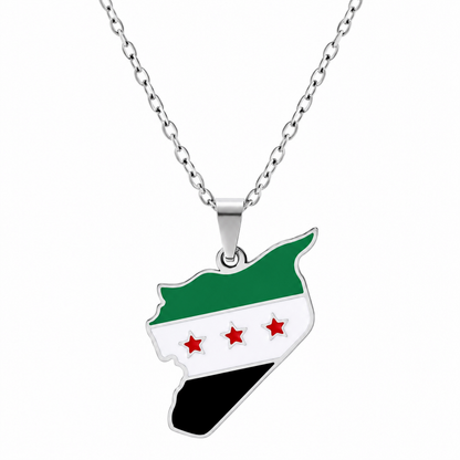 Syria Map Necklace – Silver, white-background product view